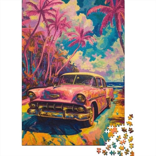 Pinkes Auto-Puzzle, Dekompressionsspielzeug, 100 % recycelter Karton, Puzzle für Erwachsene und Teenager, 38 x 26 cm, 1000 Teile von GQmoney