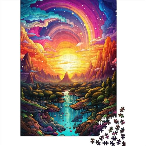 Psychedelische Bunte Landschaft Puzzle Holzpuzzle Kreative Puzzles Teenager Puzzles Lernspiele Spielzeug 500 Teile (52x38cm) von GQmoney