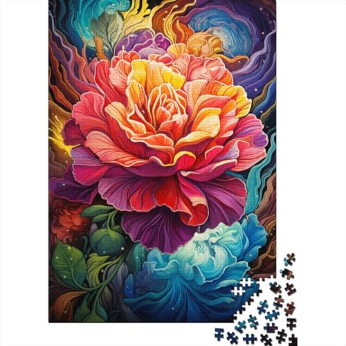 Psychedelische Farbmalerei-Rose, 300-teiliges Puzzle für Kinder, Familie und Freunde, Puzzle-Spielzeug, Stressabbau-Puzzle, Festival-Geschenke, 300 Teile (40 x 28 cm) von GQmoney