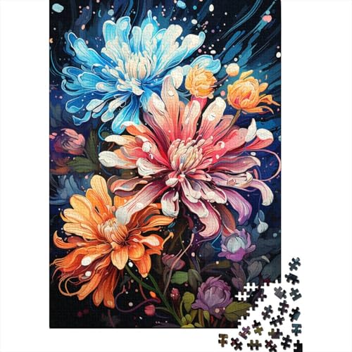 Puzzle 1000 Teile, Bunte psychedelische Blumen, Schwierigkeitspuzzle, quadratisches Holzpuzzle, Lernspiele, Spielzeug, 1000 Teile (75 x 50 cm) von GQmoney