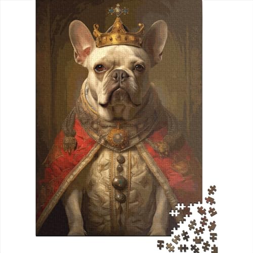 Puzzle 1000 Teile, Französischer Bulldoggenkönig, Puzzle für Kinder, Holzpuzzle, interessantes Stressabbau-Puzzle, 1000 Teile (75 x 50 cm) von GQmoney