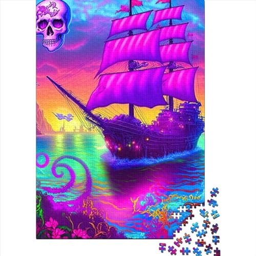 Puzzle 1000 Teile, Piratenschiff, buntes Puzzle, Schwierigkeitsgrad für Erwachsene, Lernspielzeug, Spiele, Familiendekoration, 1000 Teile (75 x 50 cm) von GQmoney