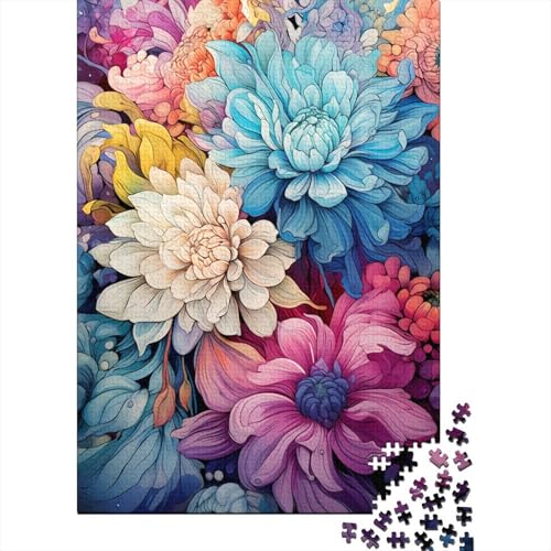 Puzzle 1000 Teile, Psychedelische, ruhige Blumen, Puzzle, Schwierigkeitspuzzle, quadratisches Holzpuzzle, Lernspiele, Spielzeug, 1000 Teile (75 x 50 cm) von GQmoney