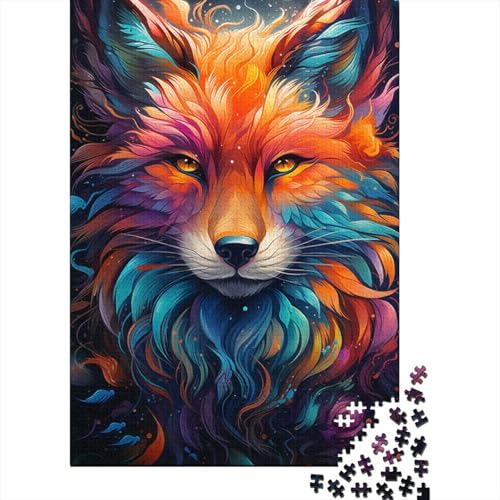 Puzzle 1000 Teile, farbenfrohes psychedelisches Neonfuchs-Puzzle aus Holz, kreatives Puzzle für Teenager, Lernspielzeug, Spiel für Kinder, Geschenke, 1000 Stück (75 x 50 cm) von GQmoney