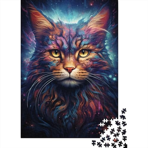 Puzzle 1000 Teile für Kinder, Psychedelisches Gemälde, Sternenhimmel, Katzen-Puzzle, schwierige Herausforderung, kreative Holzpuzzles als Geschenke, 1000 Stück (75 x 50 cm) von GQmoney