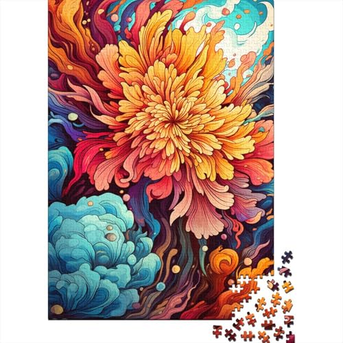 Puzzle 1000 Teile und psychedelisches Blumenmeer-Puzzle aus Holz, kreatives Puzzle für Teenager, Lernspielzeug, Spiel für Kinder, Geschenke, 1000 Teile (75 x 50 cm) von GQmoney