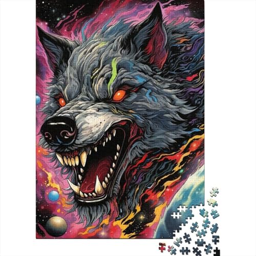 Puzzle 300 Teile, Psychedelic Art Wolf, Puzzle für Erwachsene, kreative Holzpuzzles, Puzzles für Teenager, 300 Stück (40 x 28 cm) von GQmoney