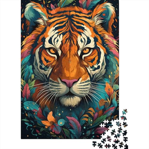 Puzzle 300 Teile, Wütender bunter Tiger, Schwierigkeitspuzzle, quadratisches Holzpuzzle, Lernspiele, Spielzeug, 300 Teile (40 x 28 cm) von GQmoney