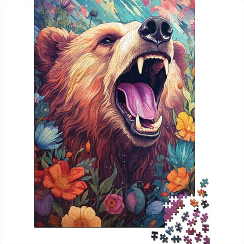 Puzzle 300 Teile, farbenfrohes psychedelisches Gartenbär-Puzzle aus Holz, kreatives Puzzle für Teenager, Lernspielzeug, Spiel für Kinder, Geschenke, 300 Teile (40 x 28 cm) von GQmoney