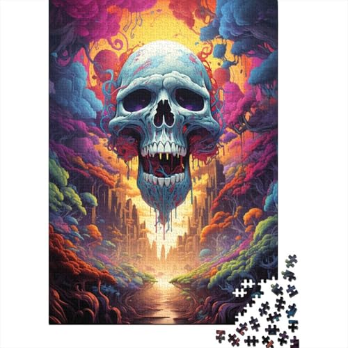 Puzzle 300 Teile, farbenfrohes psychedelisches Totenkopf-Puzzle aus Holz, kreatives Puzzle für Teenager, Lernspielzeug, Spiel für Kinder, Geschenke, 300 Stück (40 x 28 cm) von GQmoney