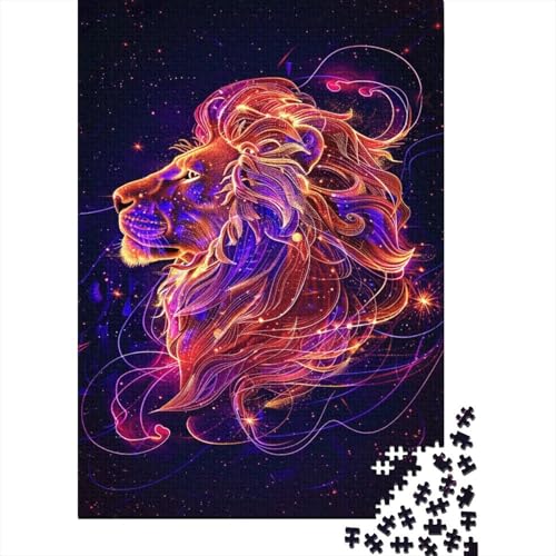 Puzzle 300 Teile für Erwachsene, Neon-Löwe, kreatives quadratisches Puzzle für Kinder und Holzbrett-Puzzle, Heimdekoration, Puzzle-Spielzeug, 300 Teile (40 x 28 cm) von GQmoney