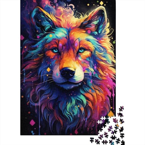 Puzzle 300 Teile für Kinder, bizarres, buntes Wolf-Puzzle, kreativer Puzzle-Schwierigkeitsgrad, Holzpuzzle, 300 Stück (40 x 28 cm) von GQmoney