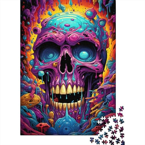 Puzzle 500 Teile, bizarres, buntes Totenkopf-Puzzle aus Holz, kreatives Puzzle für Teenager, Lernspielzeug, Spiel für Kinder, Geschenke, 500 Stück (52 x 38 cm) von GQmoney