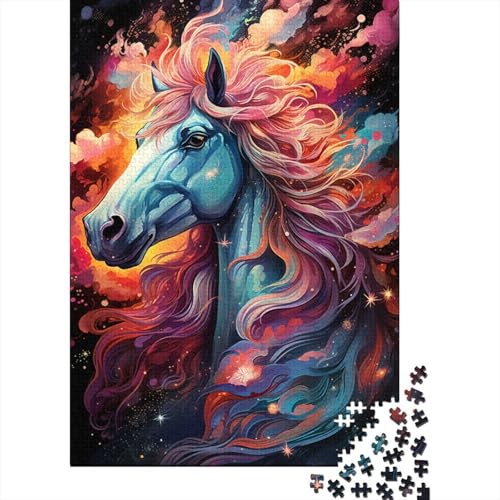 Puzzle 500 Teile, farbenfrohes psychedelisches Galaxie-Pferde-Puzzle aus Holz, kreatives Puzzle für Teenager, Lernspielzeug, Spiel für Kinder, Geschenke, 500 Stück (52 x 38 cm) von GQmoney