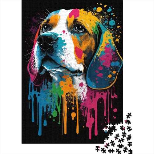 Puzzle Bunter Beagle-Hund 1000-teiliges Puzzle für Kinder, Holzpuzzle für Kinder & als Kindergeschenk, 1000 Stück (75 x 50 cm) von GQmoney