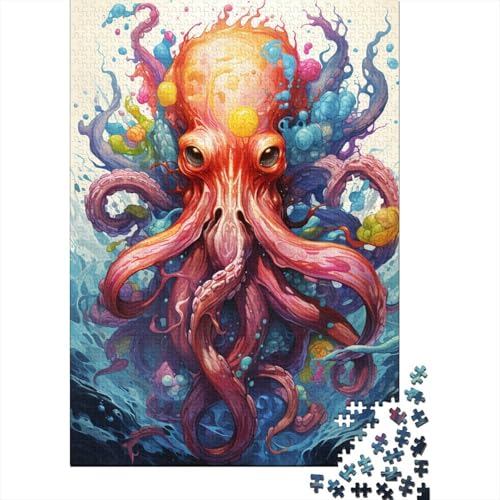 Puzzle für Erwachsene, 1000 Teile, Malen, bunter Oktopus, Puzzle für Erwachsene und Jugendliche, Holzbrett-Puzzle, Spielzeug, Denkspiel, 1000 Teile (75 x 50 cm) von GQmoney