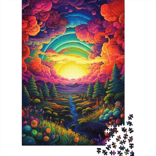 Puzzle für Erwachsene, 300 Teile, farbenfrohes Gemälde mit Sonnenuntergang, Puzzle für Erwachsene und Jugendliche, Holzbrett-Puzzle, Spielzeug, Denkspiel, 300 Teile (40 x 28 cm) von GQmoney