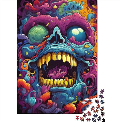 Puzzle für Erwachsene, 500 Teile, farbenfrohes psychedelisches Monster-Puzzle für Erwachsene und Jugendliche, Holzbrett-Puzzle, Spielzeug, Denkspiel, 500 Teile (52 x 38 cm) von GQmoney