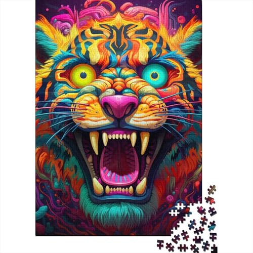 Puzzle für Erwachsene, Psychedelischer Tiertiger, 500 Teile, Puzzle aus Holz, Puzzles für Erwachsene ab 18 Jahren, tolles Geschenk für Erwachsene, 500 Teile (52 x 38 cm) von GQmoney