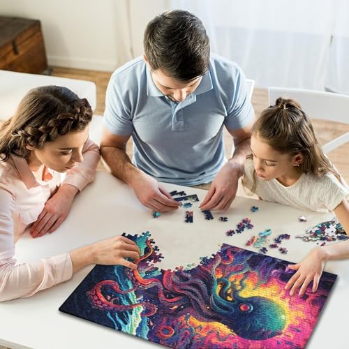 Puzzle für Erwachsene, bunter Oktopus, Holzpuzzle für Erwachsene und Jugendliche, Heimdekoration, Denkspiel, Wandkunst, einzigartiges Geschenk, 1000 Teile (75 x 50 cm) von GQmoney