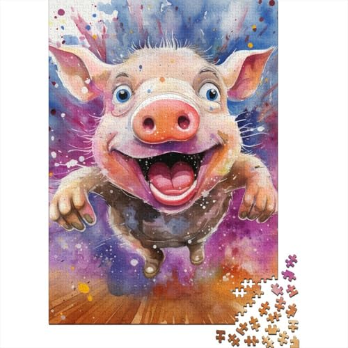 Puzzle für Erwachsene 500 Teile, Tierkunst, Schwein, kreatives Holzpuzzle für Erwachsene, Teenager-Puzzle, anspruchsvolles Spiel, 500 Teile (52 x 38 cm) von GQmoney