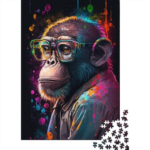 Puzzle für Erwachsene mit 1000 Teilen, AFFE mit Brille, Puzzle für Kinder, Holzbrettpuzzle, tolle Geschenke zu Weihnachten, 1000 Teile (75 x 50 cm) von GQmoney