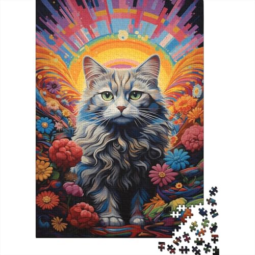 Puzzle für Erwachsene mit 1000 Teilen, psychedelische Kunst, Katzen-Puzzle für Kinder, Holzbrett-Puzzle, tolle Geschenke zu Weihnachten, 1000 Teile (75 x 50 cm) von GQmoney