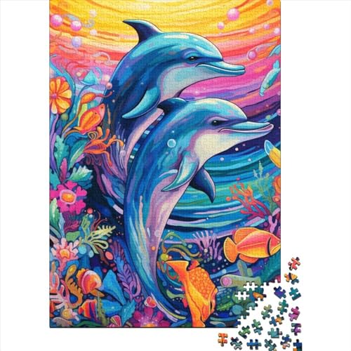 Puzzle für Erwachsene mit 300 Teilen, Kunst, Tier, Delfin, Holzpuzzle, Puzzle für Kinder, Puzzles für Kinder, Lernspiel, Herausforderungsspielzeug, 300 Teile (40 x 28 cm) von GQmoney