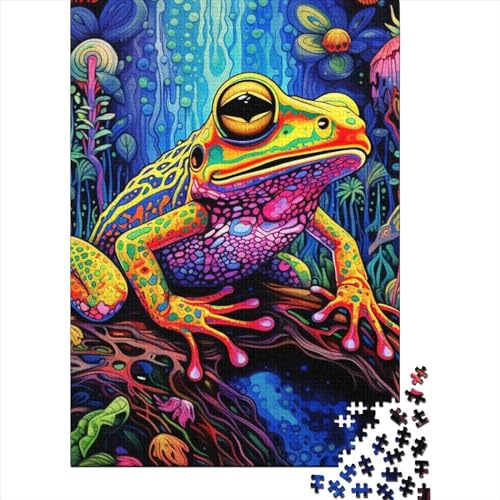 Puzzle für Erwachsene mit 500 Teilen, bunter Frosch, Holzpuzzle für Teenager, Thanksgiving, Lernspiel für Erwachsene Teenager, 500 Teile (52 x 38 cm) von GQmoney