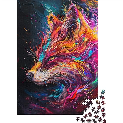 Puzzle für Kinder, 1000 Teile, Kunst, bunter Fuchs, Puzzle für Erwachsene, Holzbrett-Puzzle, Denksport-Puzzle für Kinder, 1000 Teile (75 x 50 cm) von GQmoney