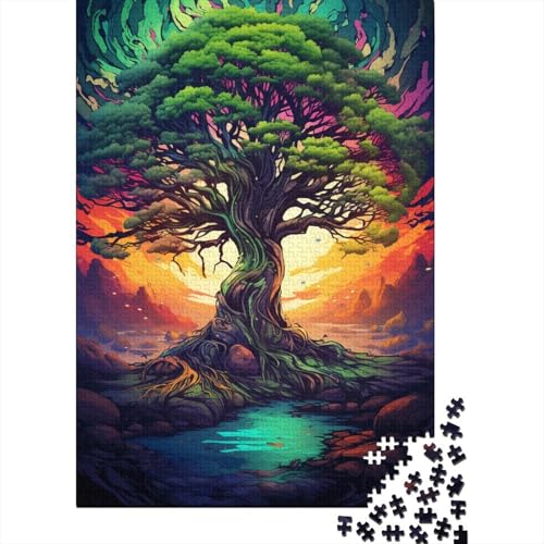 Puzzle für Kinder, 1000 Teile, Psychedelischer, farbenfroher Weltbaum, Puzzle, anspruchsvolle Familienspiele, Unterhaltungsspielzeug, Geschenke, 1000 Stück (75 x 50 cm) von GQmoney