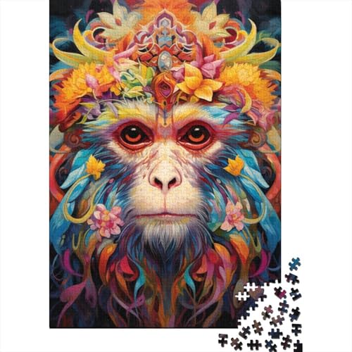 Puzzle für Kinder, 1000 Teile, farbenfrohes Affen-Kunst-Puzzle für Kinder und Holzbrett-Puzzle, Spielzeug, Denkspiel, 1000 Teile (75 x 50 cm) von GQmoney