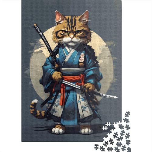 Puzzle für Kinder, 1000-teiliges Puzzle für Teenager, Samurai-Katzen-Puzzle, Holzpuzzle, geeignete Puzzles für Familienfreunde (75 x 50 cm) von GQmoney