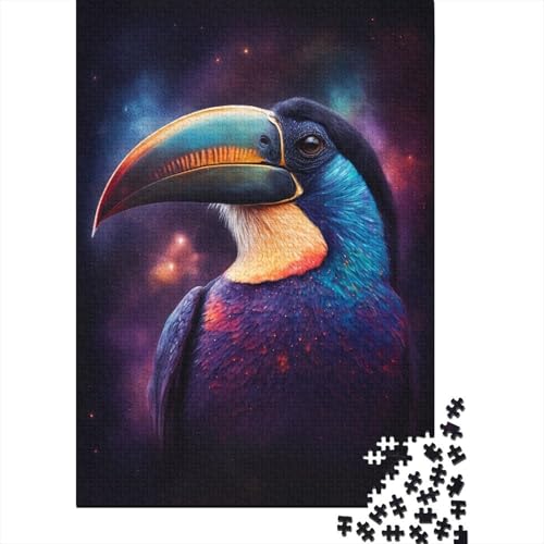 Puzzle für Kinder, 300 Stück, Galactic Dream Toucan, quadratisches Puzzle für Kinder, Holzbrett-Puzzle, Denksport-Puzzle für Kinder, 300 Teile (40 x 28 cm) von GQmoney