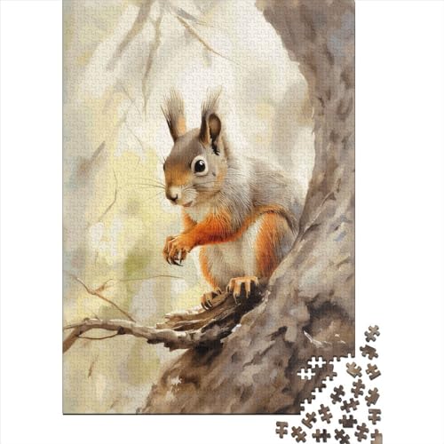 Puzzle für Kinder, Eichhörnchen-Aquarell, 500 Teile, kreatives Holzpuzzle für Kinder, Familien-Lernspiel für Erwachsene und Jugendliche (52 x 38 cm) von GQmoney