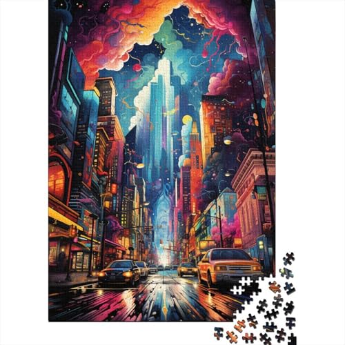 Puzzle für Kinder, Neon-Malerei, New York Times Square, Puzzle aus Holz, Lernpuzzle, Spiele, Heimdekoration, 300 Teile (40 x 28 cm) von GQmoney