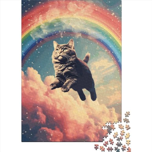 Puzzle für Kinder, Regenbogen-Fliegende Katze, 1000 Teile, Puzzle aus Holz, Puzzle für Kinder ab 18 Jahren, tolles Geschenk für Kinder, 1000 Teile (75 x 50 cm) von GQmoney