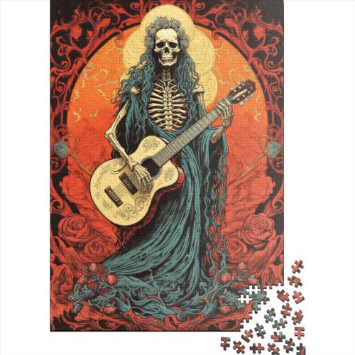 Puzzle für Kinder, Skelett spielt Gitarre, 300 Teile, kreatives Holzpuzzle für Kinder, Familien-Lernspiel für Erwachsene und Jugendliche (40 x 28 cm) von GQmoney