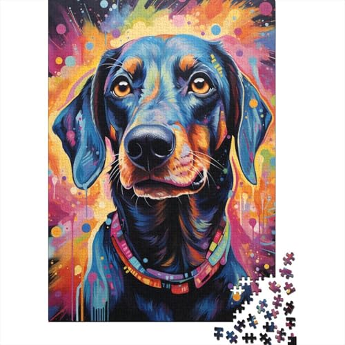 Puzzle für Kinder, farbenfrohes psychedelisches Dackel-Puzzle, für Teenager, aus Holz, Lernpuzzle, Spiele, Heimdekoration, 500 Teile (52 x 38 cm) von GQmoney