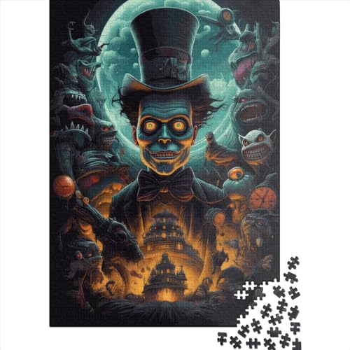 Puzzle für Kinder, gruseliges Halloween-Poster, 1000 Teile, kreatives Holzpuzzle für Kinder, Familien-Lernspiel für Erwachsene und Jugendliche (75 x 50 cm) von GQmoney