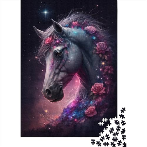 Puzzle für Kinder 1000 Teile, Galaxie, Pferd und Blume, Puzzle für Kinder und Holzbrett-Puzzle, Spielzeug, Denkspiel, 1000 Teile (75 x 50 cm) von GQmoney