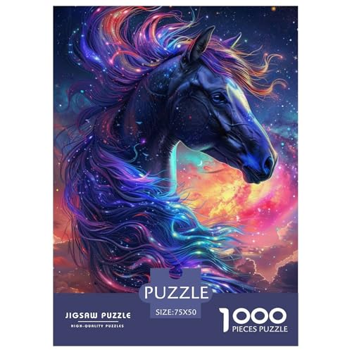 Puzzle für Kinder mit 1000 Teilen, Motiv: Verträumtes lila Pferd. Puzzle für Teenager. Kreative Puzzles für die ganze Familie. Anspruchsvolle Spiele. Spielzeug (75 x 50 cm) von GQmoney