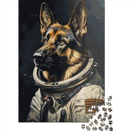 Puzzle für Kinder und Jugendliche, Deutscher Schäferhund-Astronaut, 500-teiliges Puzzle, Holzpuzzle, kreatives Puzzle, Lernspielzeug (52 x 38 cm) von GQmoney