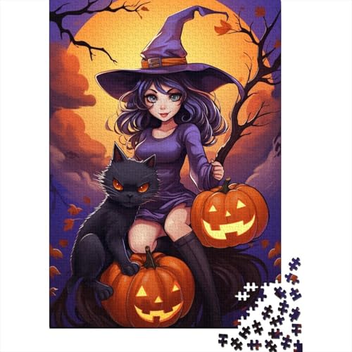 Puzzle mit 1000 Teilen, Halloween-Cartoon-Mädchen, Puzzle für Erwachsene, Holzpuzzle, pädagogisches Stressabbau-Spielzeug, Puzzle, 1000 Stück (75 x 50 cm) von GQmoney