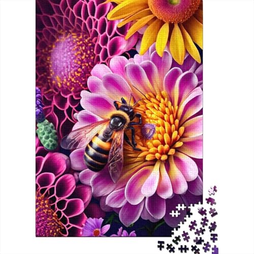 Puzzle mit 1000 Teilen, Motiv: Biene auf Einer Blüte, Schwierigkeitsgrad: Puzzle, Lernspiel, Spielzeug, 1000 Teile (75 x 50 cm) von GQmoney