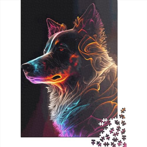 Puzzle mit 1000 Teilen für Kinder mit Hund und Neon-Tiermotiv, anspruchsvolles Puzzle, lustige Spiele (75 x 50 cm) von GQmoney