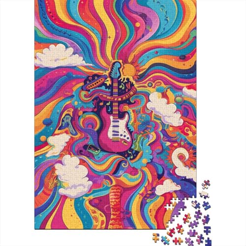 Puzzles für Kinder, 300 Bunte Gitarren, Puzzle für Kinder, Holzbrett-Puzzles, Denksport-Puzzles für Kinder, 300 Teile (40 x 28 cm) von GQmoney