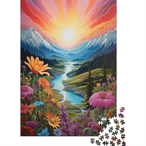 Puzzles für Kinder, Berge und Wildblumen bei Sonnenuntergang, 8 Puzzles aus Holz, kreatives Puzzle, Spiel für Familienfreunde, Puzzle, lustiges Spielzeug, Geschenke, 1000 Teile (75 x 50 cm) von GQmoney