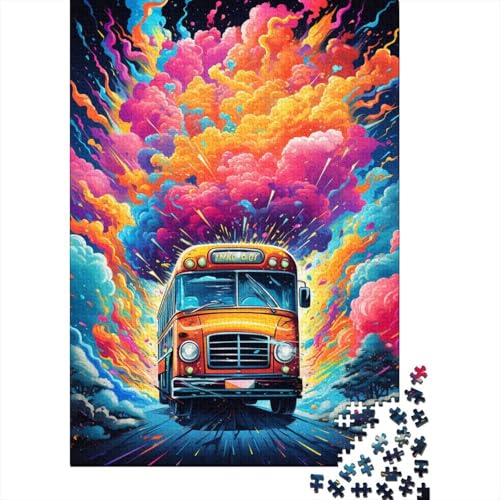 Puzzles für Kinder, Puzzles für Kinder, Psychedelischer Schulbus, Puzzles aus Holz, kreatives Puzzle für Familienfreunde, Spiel, Puzzle, lustiges Spielzeug, Geschenke, 500 Stück (52 x 38 cm) von GQmoney