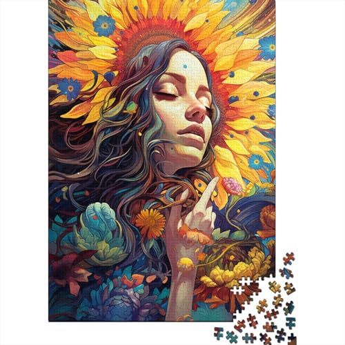 Puzzles für Kinder Puzzles für Kinder Farbiges Sonnenblumenmädchen-Puzzle aus Holz Kreatives Puzzle für Familienfreunde Spiel Puzzle Lustiges Spielzeug Geschenke 300 Teile (40x28cm) von GQmoney